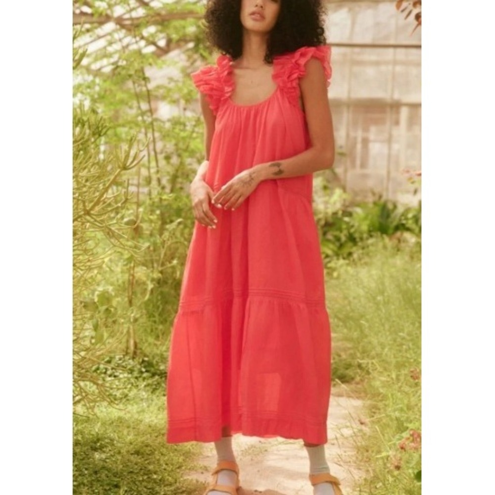 NWOT THE GREAT The Dove Tiered Midi Dress In Tart Womens 2 Cottagecore Boho Red